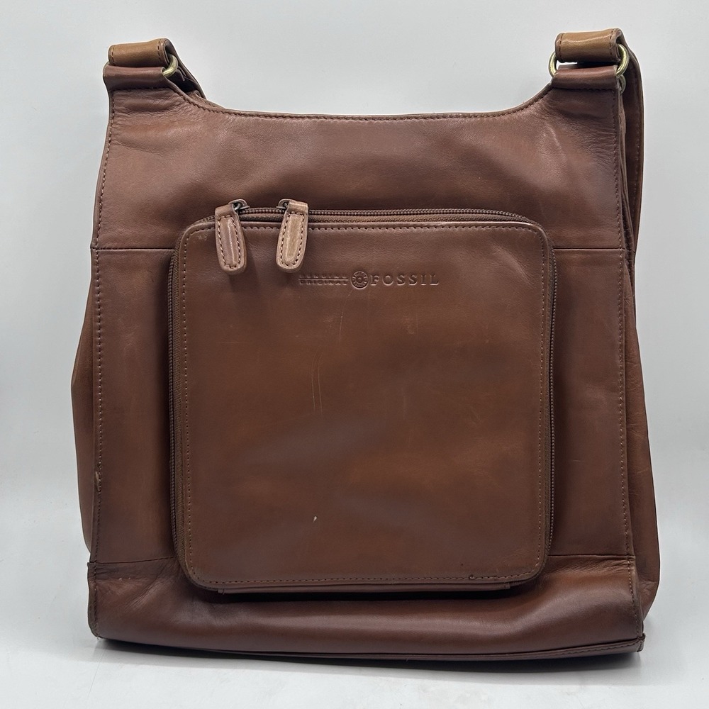 Vintage Y2K Fossil American‎ Classic Leather Shoulder Bag Zip 75082